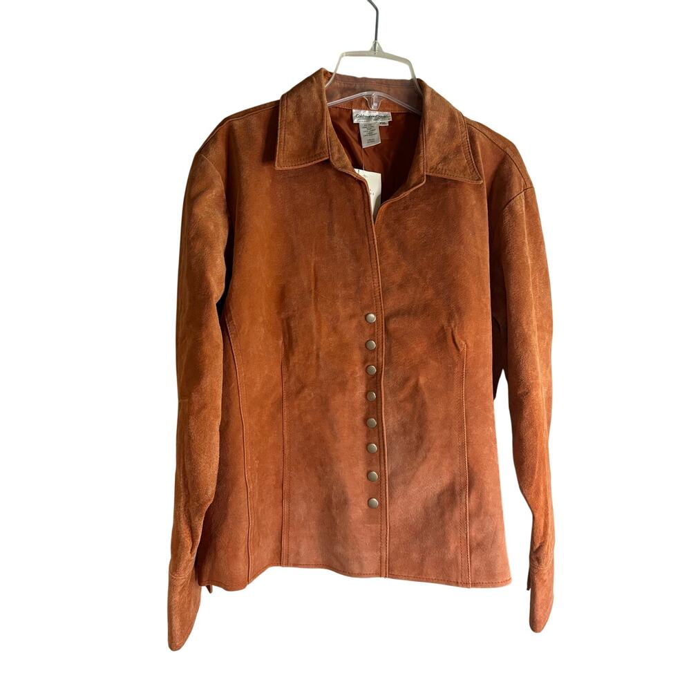 Coldwater Creek Petite XL Suede Leather Jacket Rust Orange Snap Front Boho